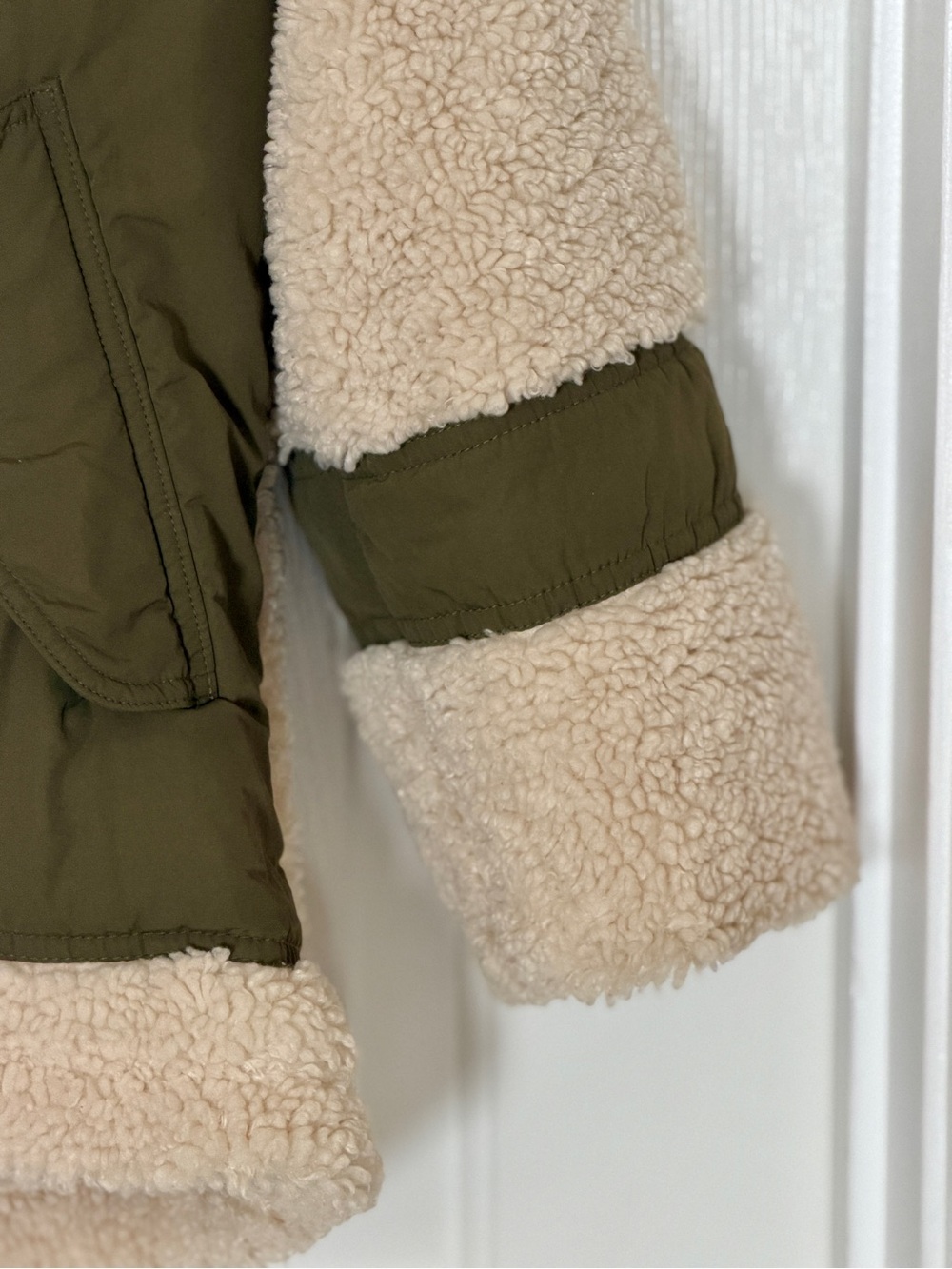 Pilcro by Anthropology Women’s S Sherpa Fleece Jacket Cream Olive Utility Coat - Picture 7 of 16